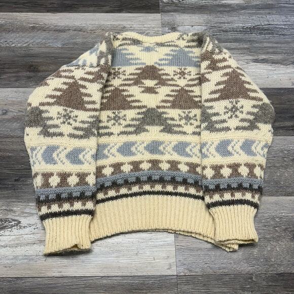 Vintage Irish Woollen Mills Earth Toned Mens M Geometric Pure Wool Knit‎ Sweater - Picture 2 of 8